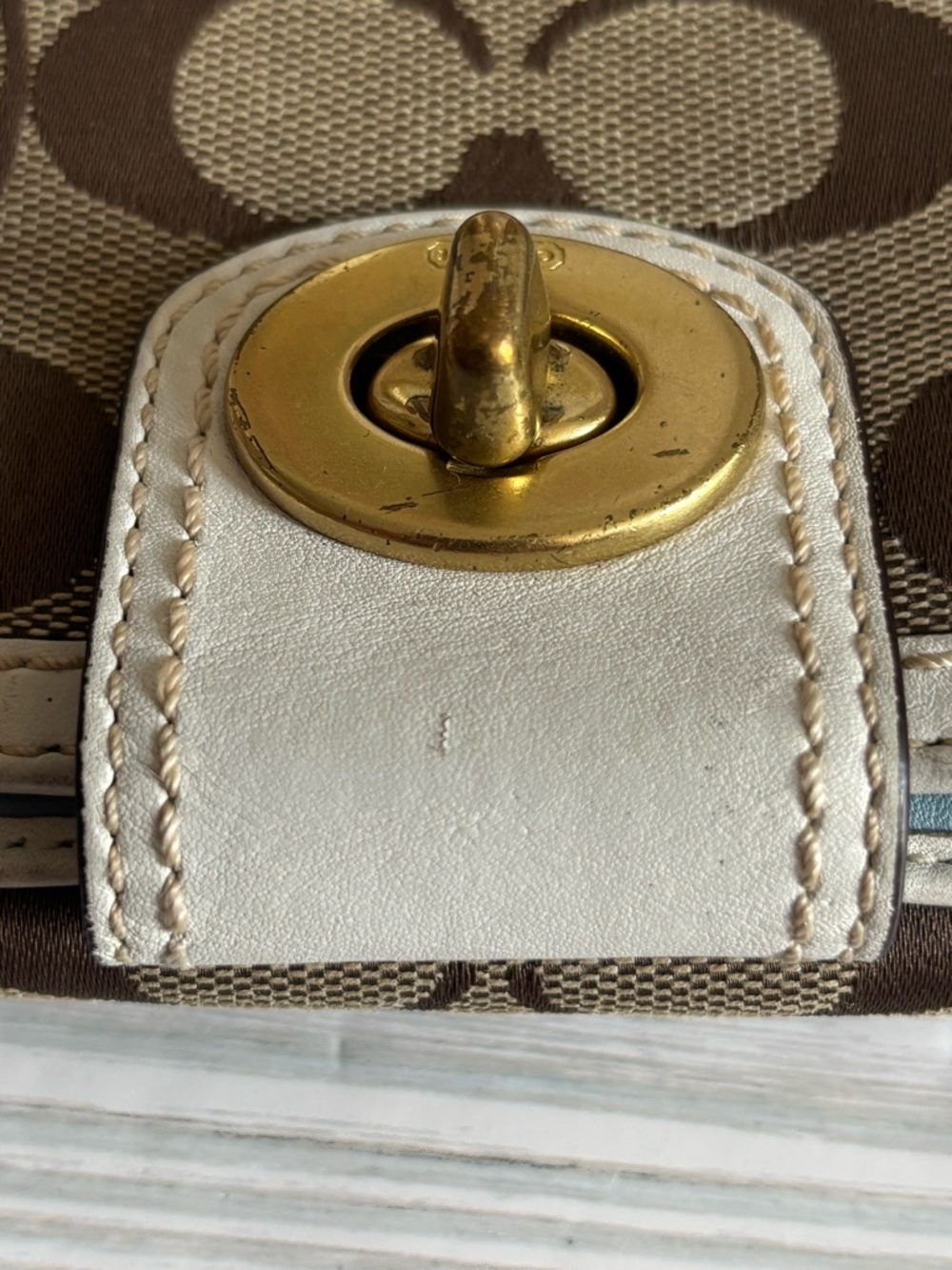 Coach Small Signature Canvas Wallet in Khaki and Chalk with Gold Hardware - Picture 11 of 11